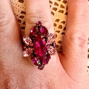 Vintage Pink Crystal Marquise Statement Ring